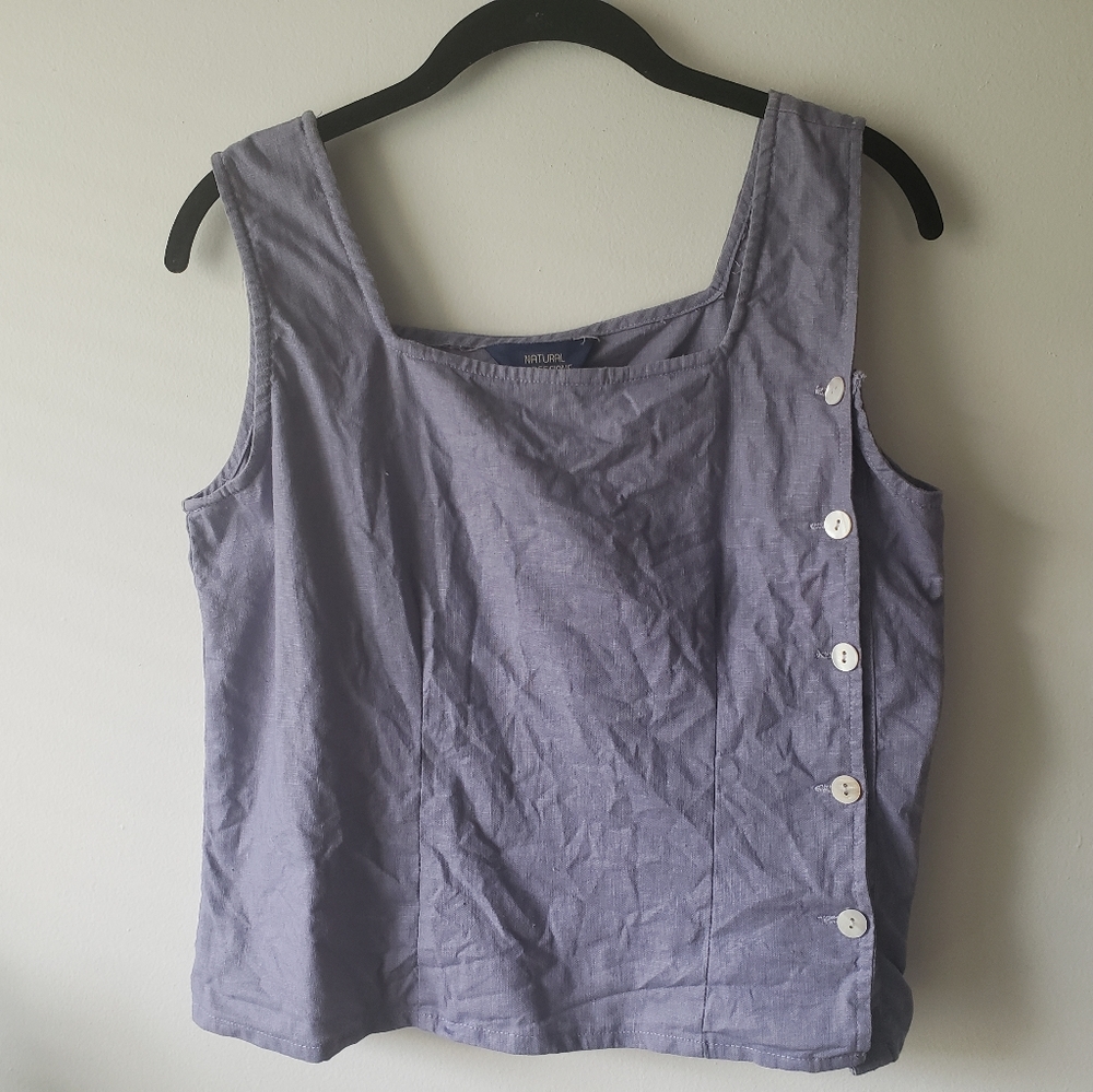 Vintage Retro Early 2000s y2k Square Neck Asymmetrical Button Front Tank Top